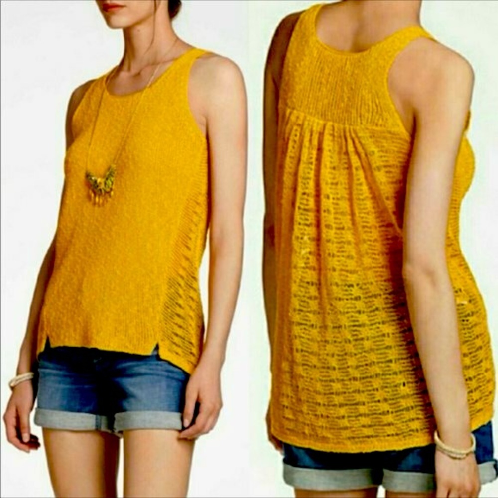 Anthropologie. Sparrow. Open Knit Tank. Golden Yellow. Size XS.